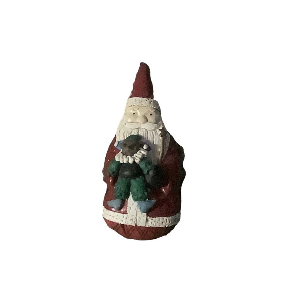 Santa Claus‎ Christmas Brooch Pin Holding Teddy Bear Handmade Artisan 2.5" x 1"